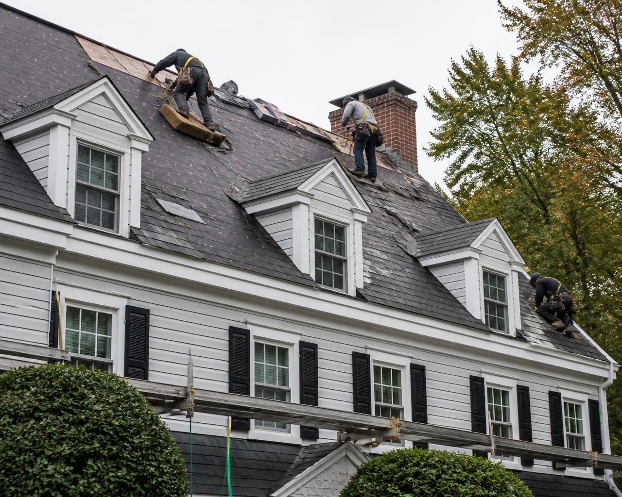 Always On Top Roofing crew working on a home in Milton, MA