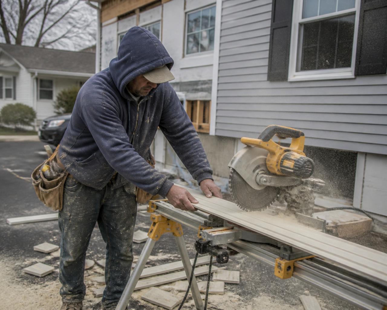 Siding crew at work in Milton, MA